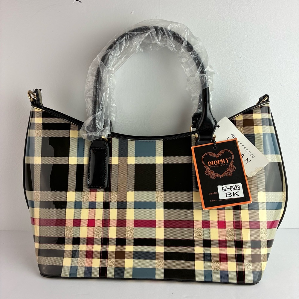Diophy NWT Plaid Vegan-Approved Double Handle Purse